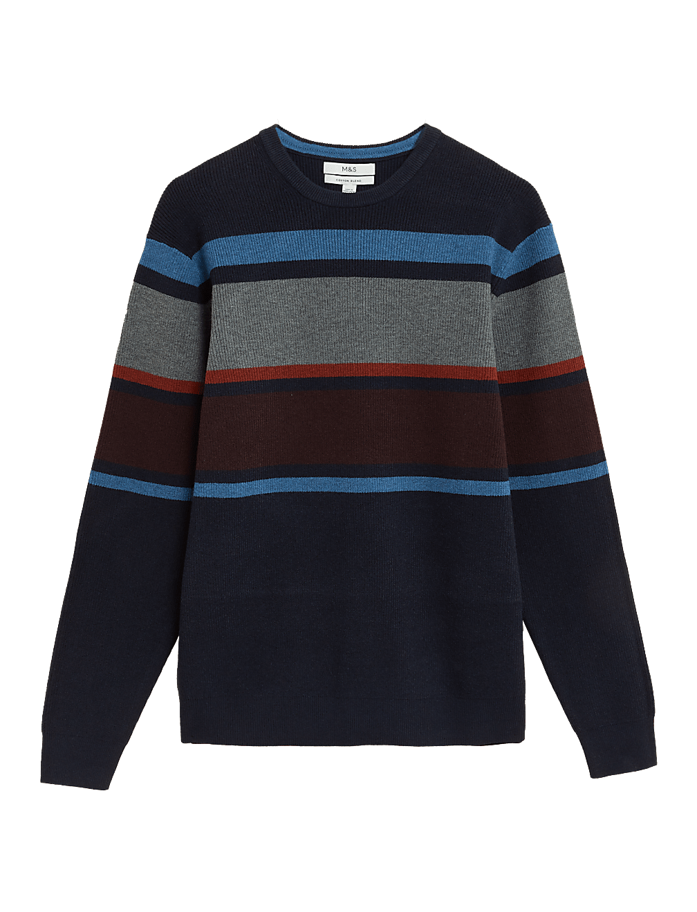 Cotton Blend Striped Crew Neck Jumper