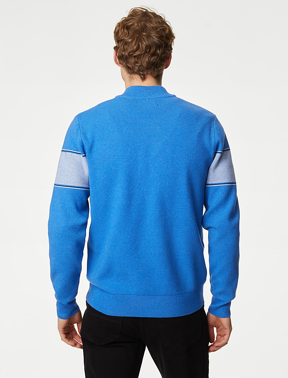 Cotton Blend Block Stripe Zip Up Jumper