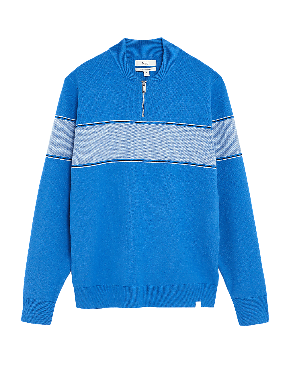 Cotton Blend Block Stripe Zip Up Jumper