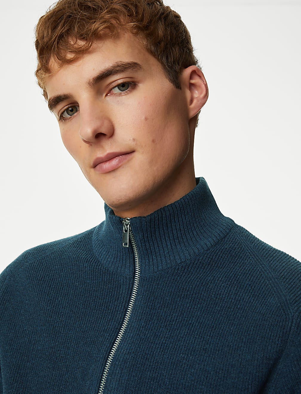 Cotton Blend Funnel Neck Zip Up Jumper