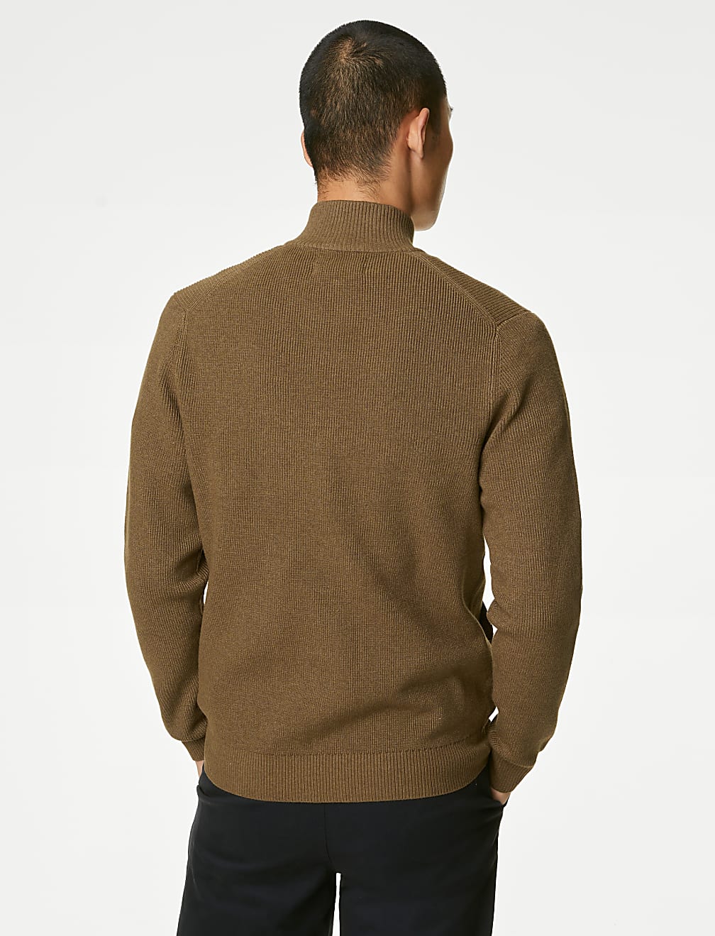 Cotton Blend Funnel Neck Zip Up Jumper