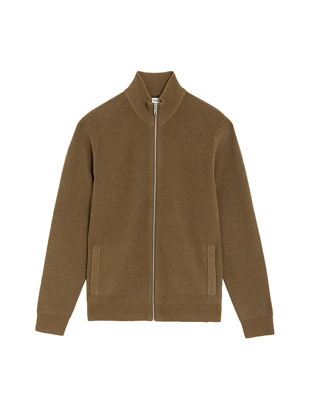 Cotton Blend Funnel Neck Zip Up Jumper