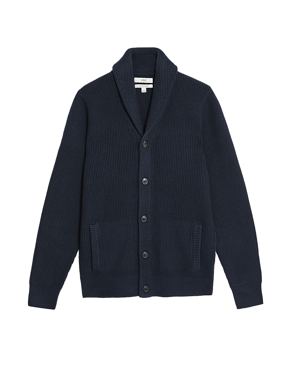 Cotton Blend Textured Shawl Collar Cardigan