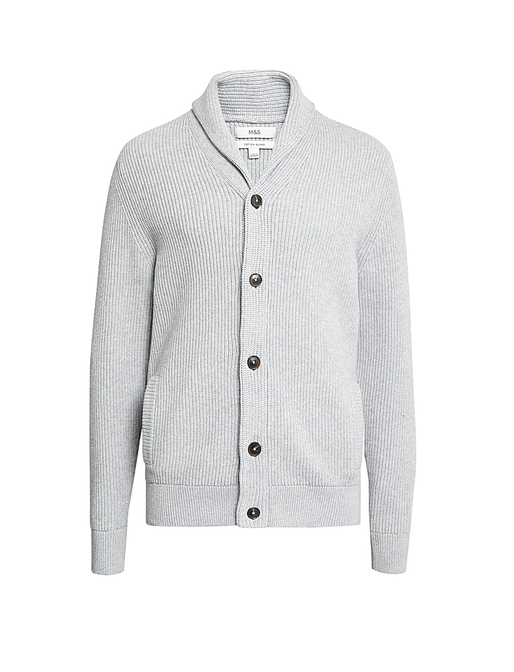 Cotton Blend Textured Shawl Collar Cardigan