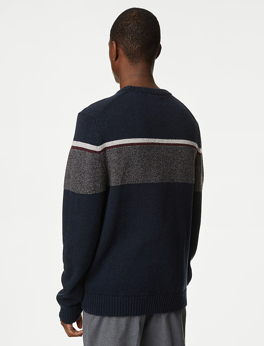 Lambswool Blend Striped Crew Neck Jumper