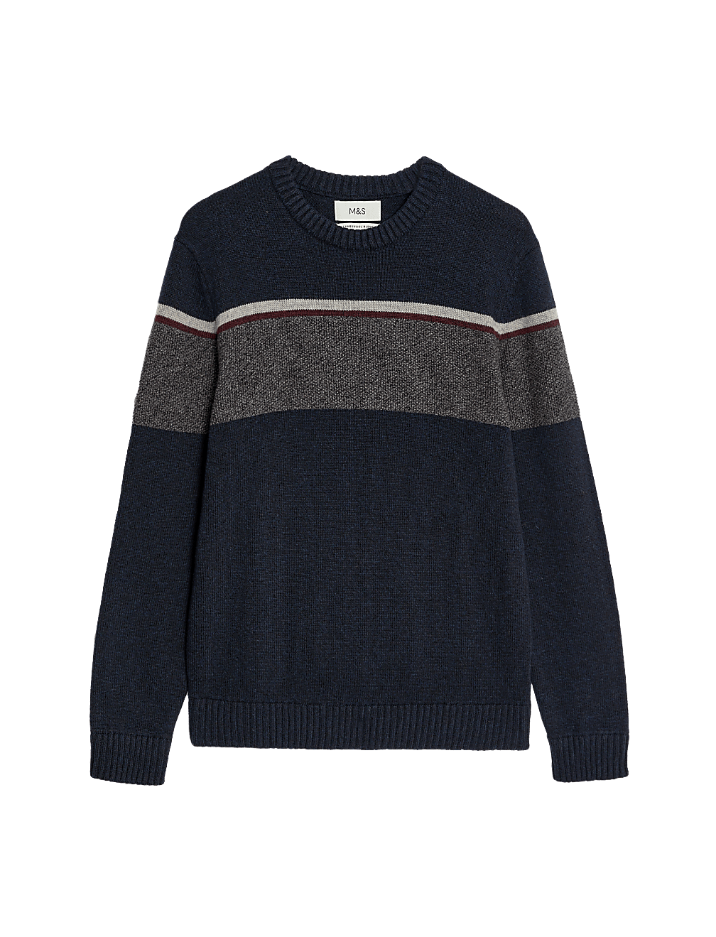 Lambswool Blend Striped Crew Neck Jumper