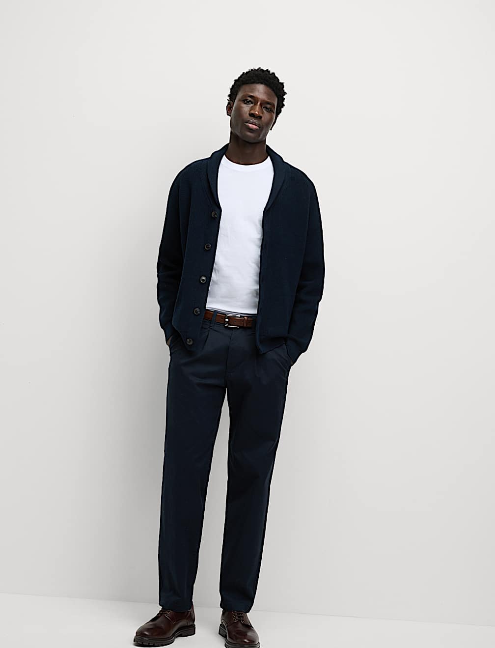 Cotton Blend Ribbed Shawl Collar Cardigan