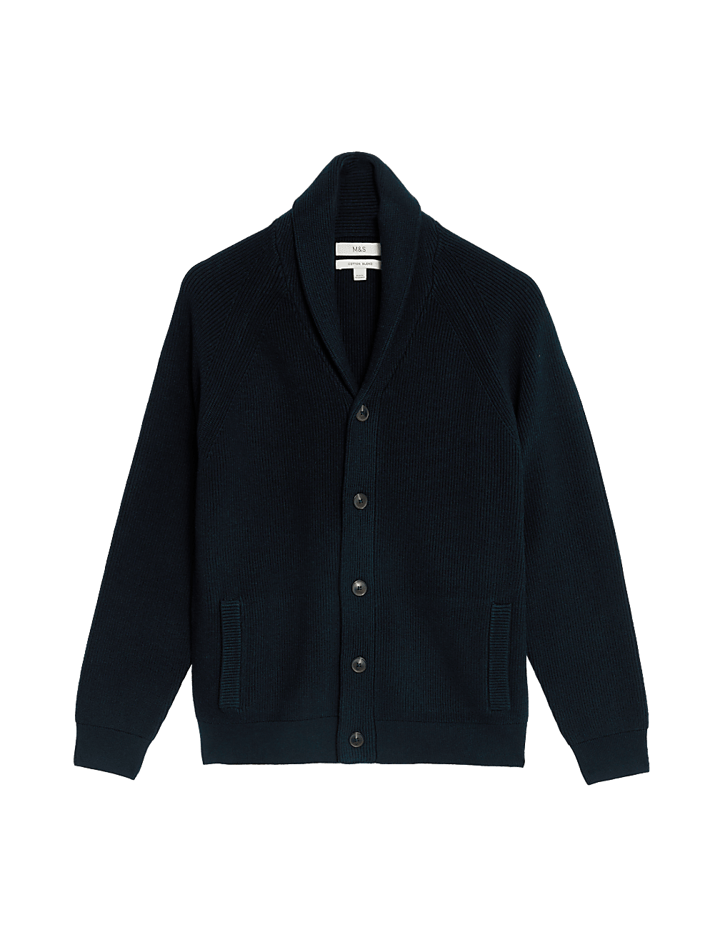 Cotton Blend Ribbed Shawl Collar Cardigan