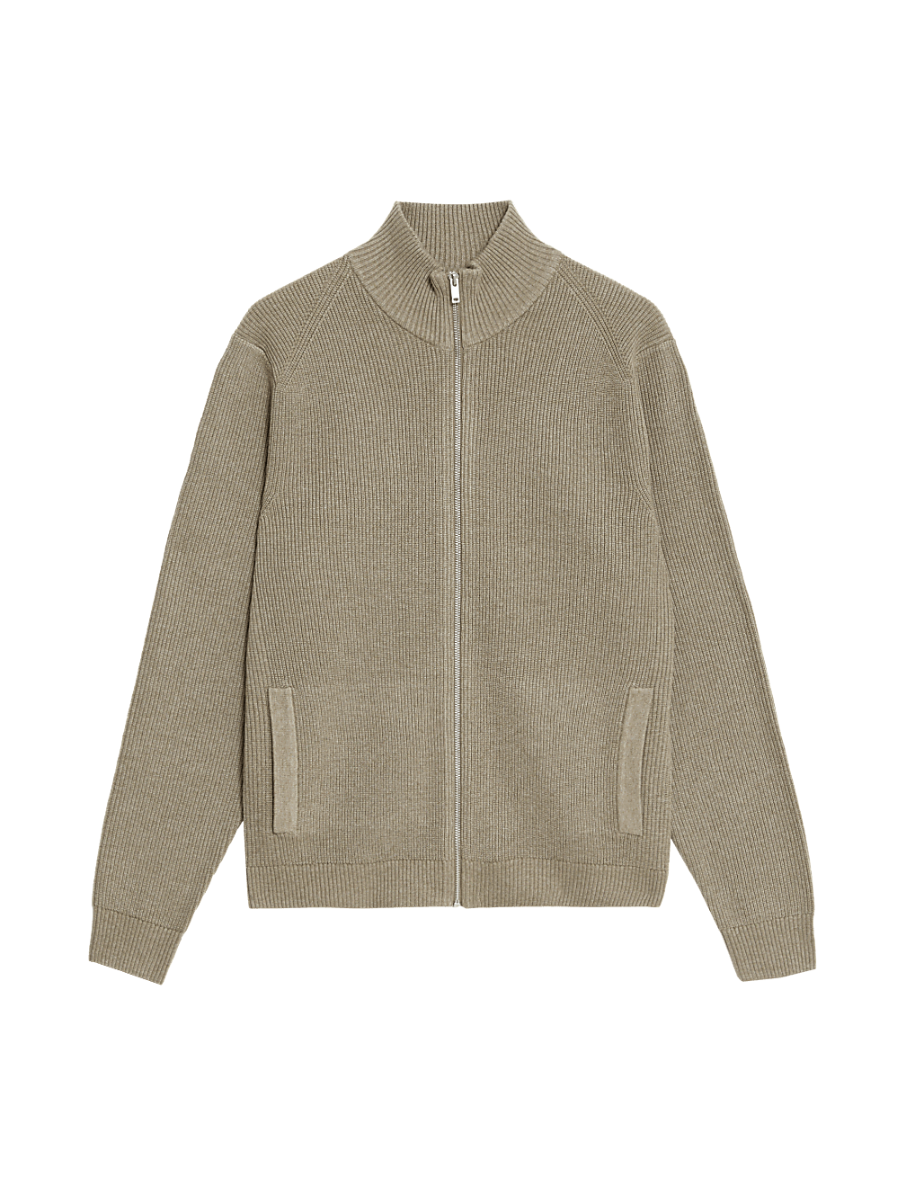 Cotton Blend Funnel Neck Zip Up Jumper