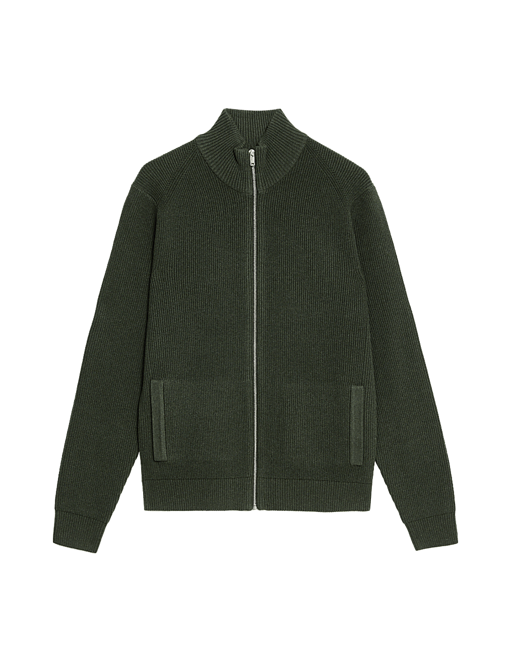 Cotton Blend Funnel Neck Zip Up Jumper