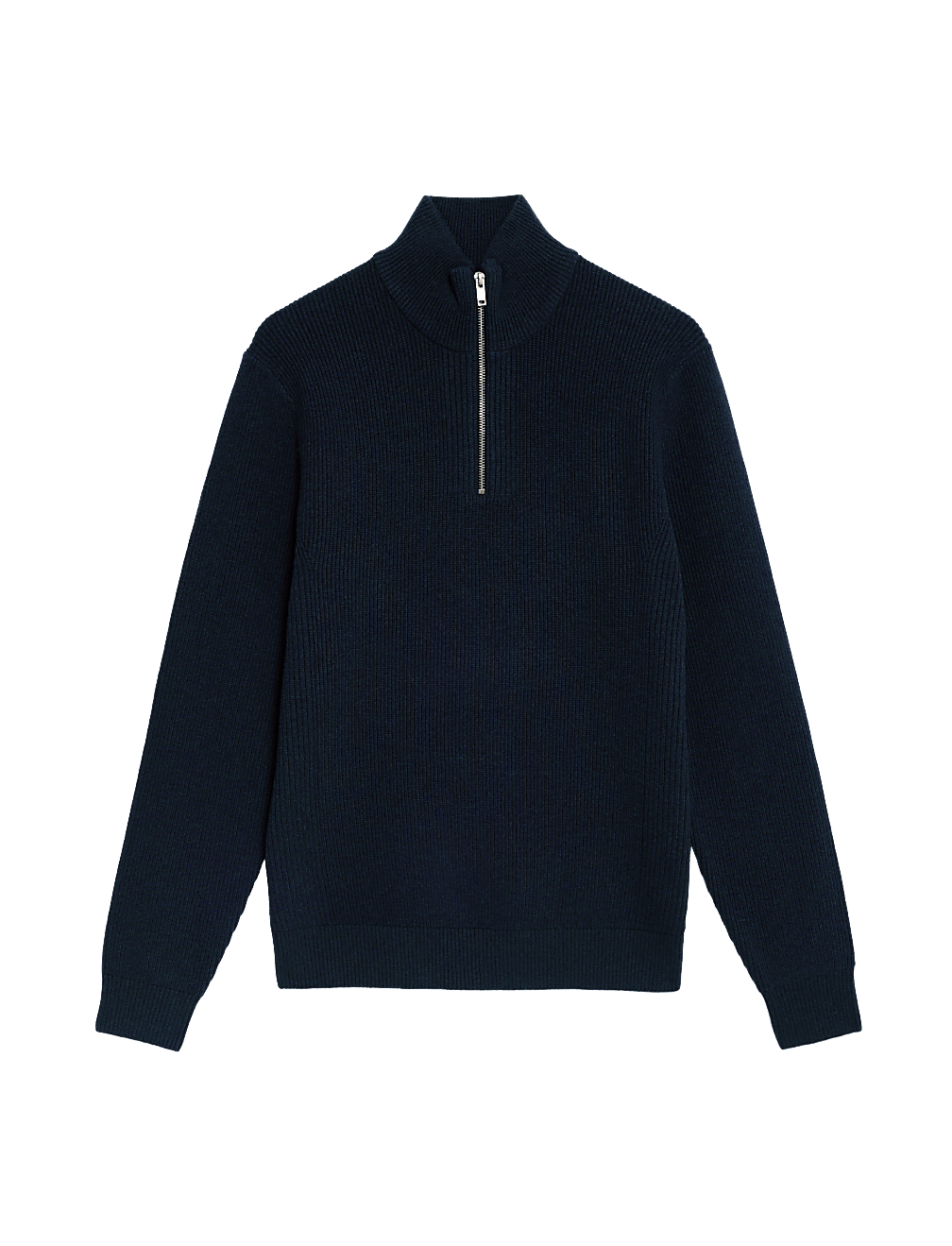 Cotton Blend Ribbed Funnel Neck Jumper