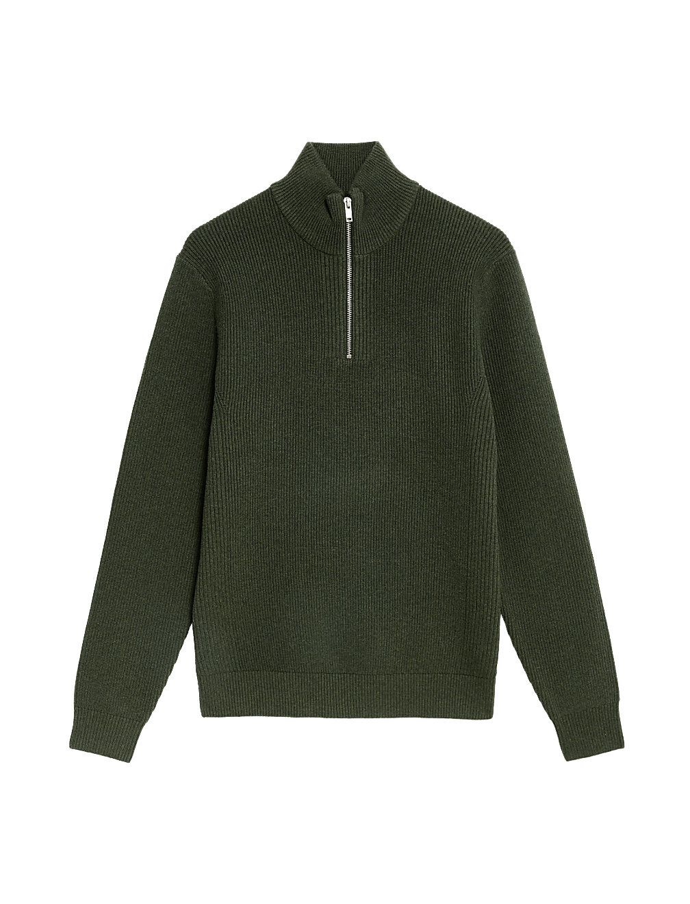 Cotton Blend Ribbed Funnel Neck Jumper