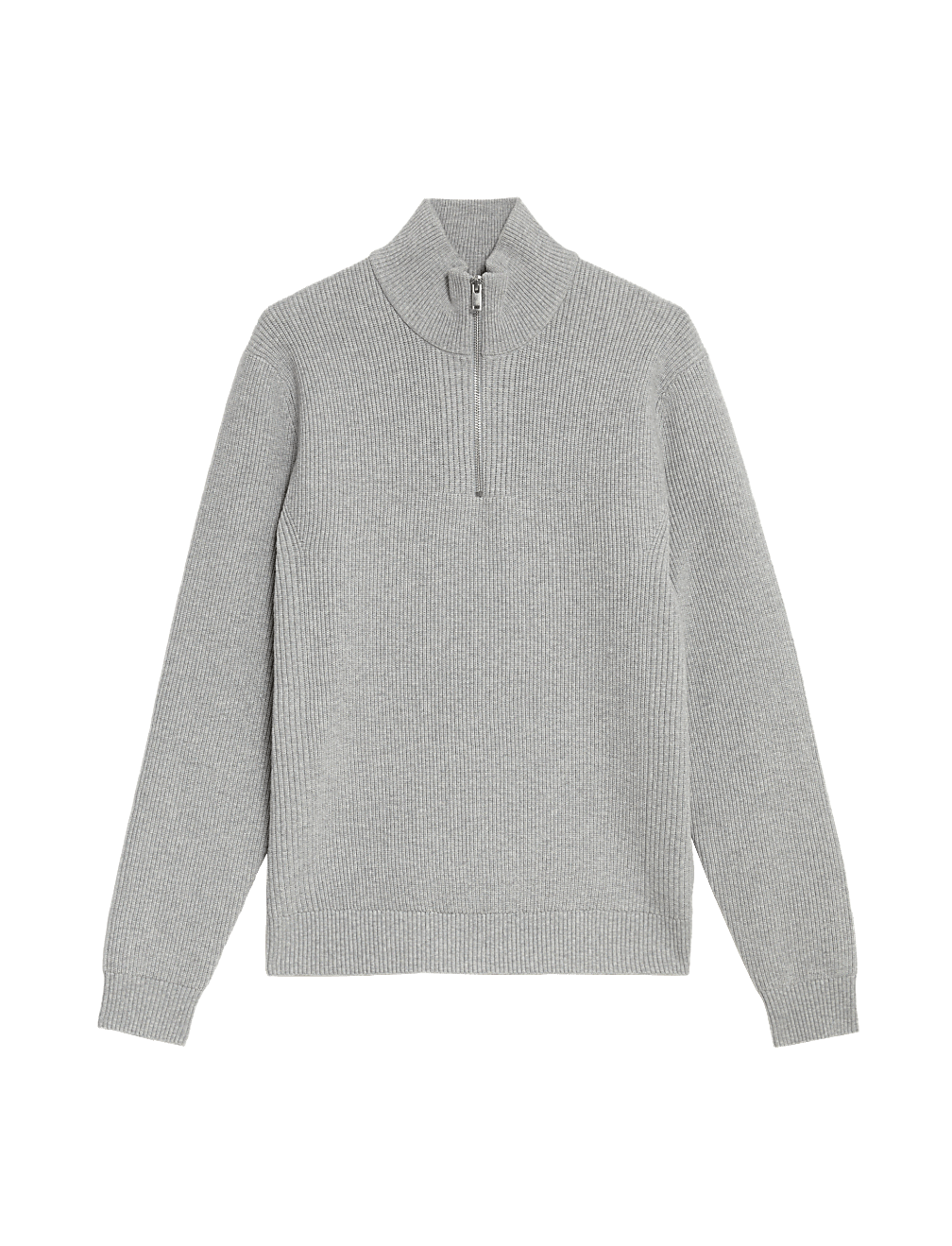 Cotton Blend Ribbed Funnel Neck Jumper
