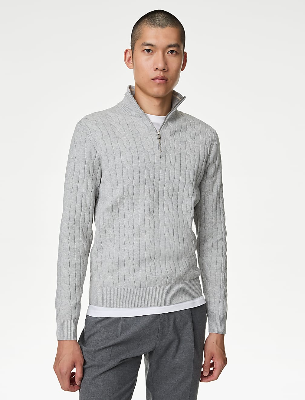 Cotton Blend Cable Funnel Neck Jumper