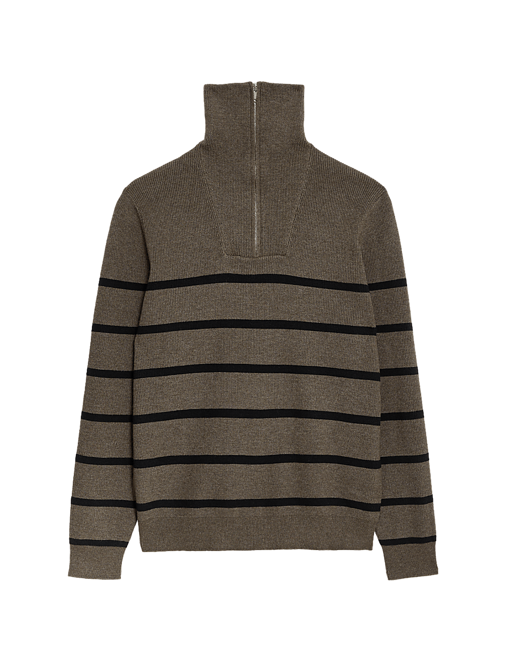 Cotton Blend Striped Half Zip Jumper