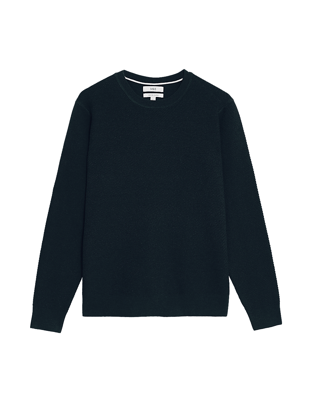Cotton Blend Textured Crew Neck Jumper