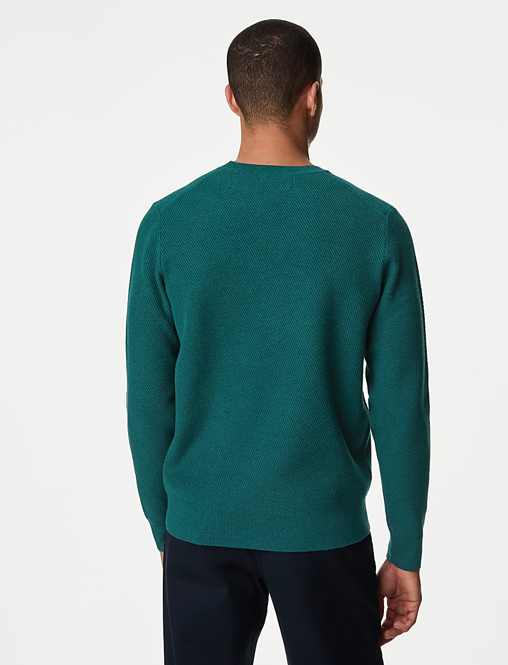 Cotton Blend Textured Crew Neck Jumper