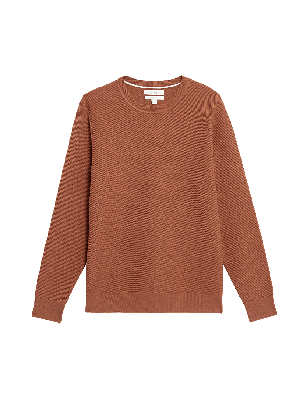 Cotton Blend Textured Crew Neck Jumper