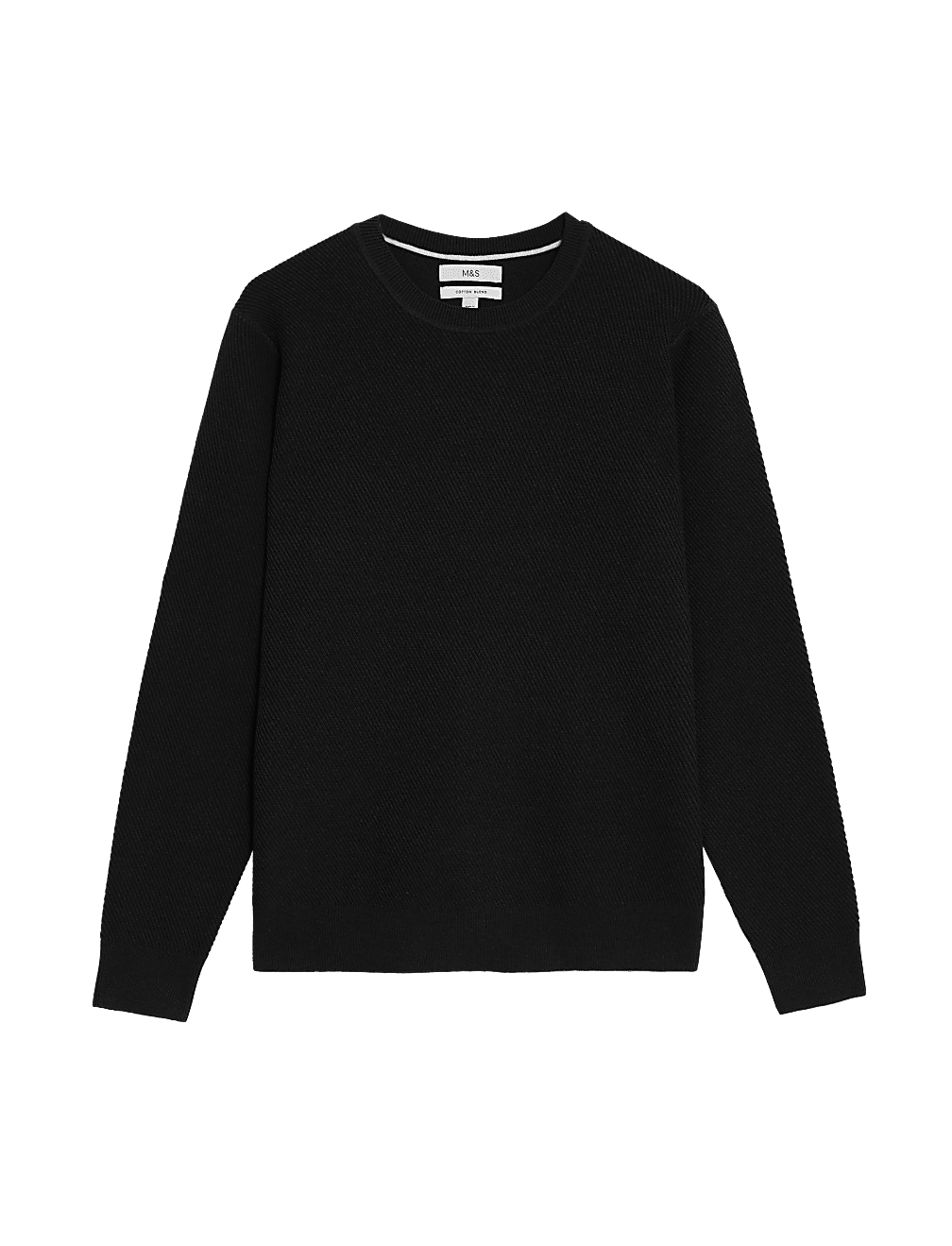 Cotton Blend Textured Crew Neck Jumper