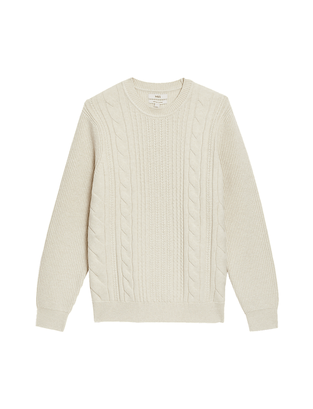 Cotton Blend Textured Crew Neck Jumper