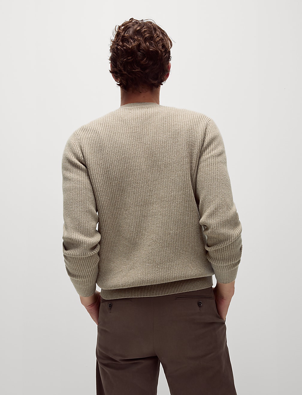 Cotton Blend Textured Crew Neck Jumper