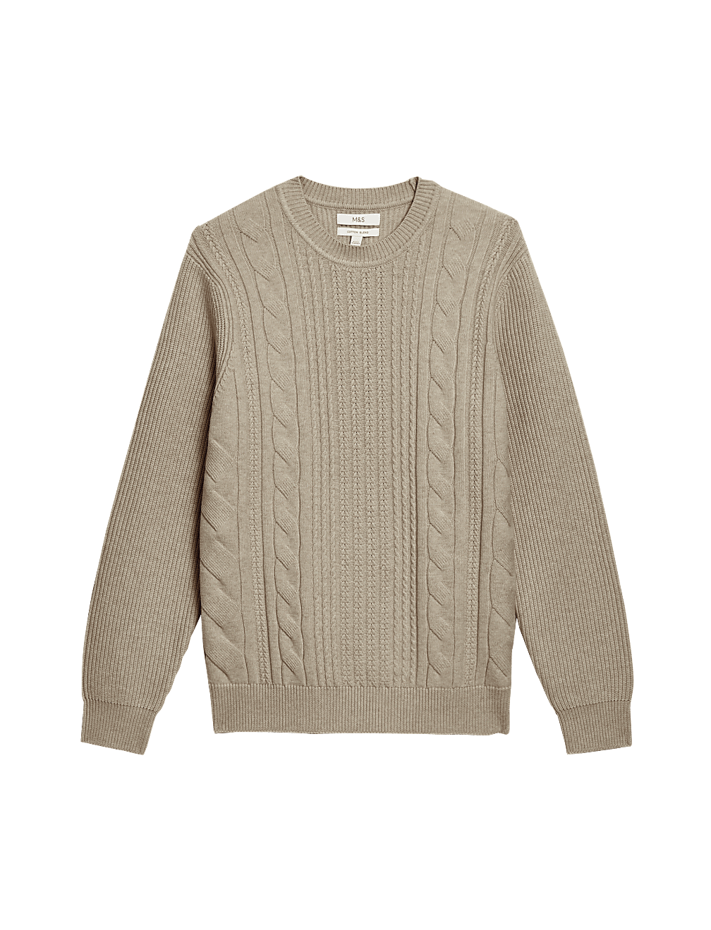 Cotton Blend Textured Crew Neck Jumper
