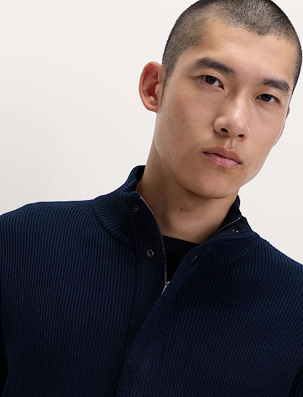 Cotton Blend Ribbed Funnel Neck Jacket