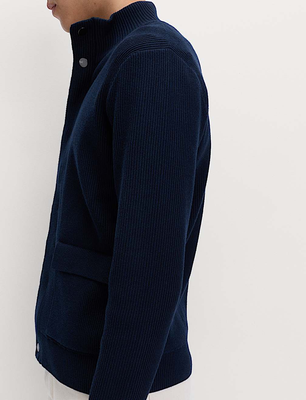Cotton Blend Ribbed Funnel Neck Jacket