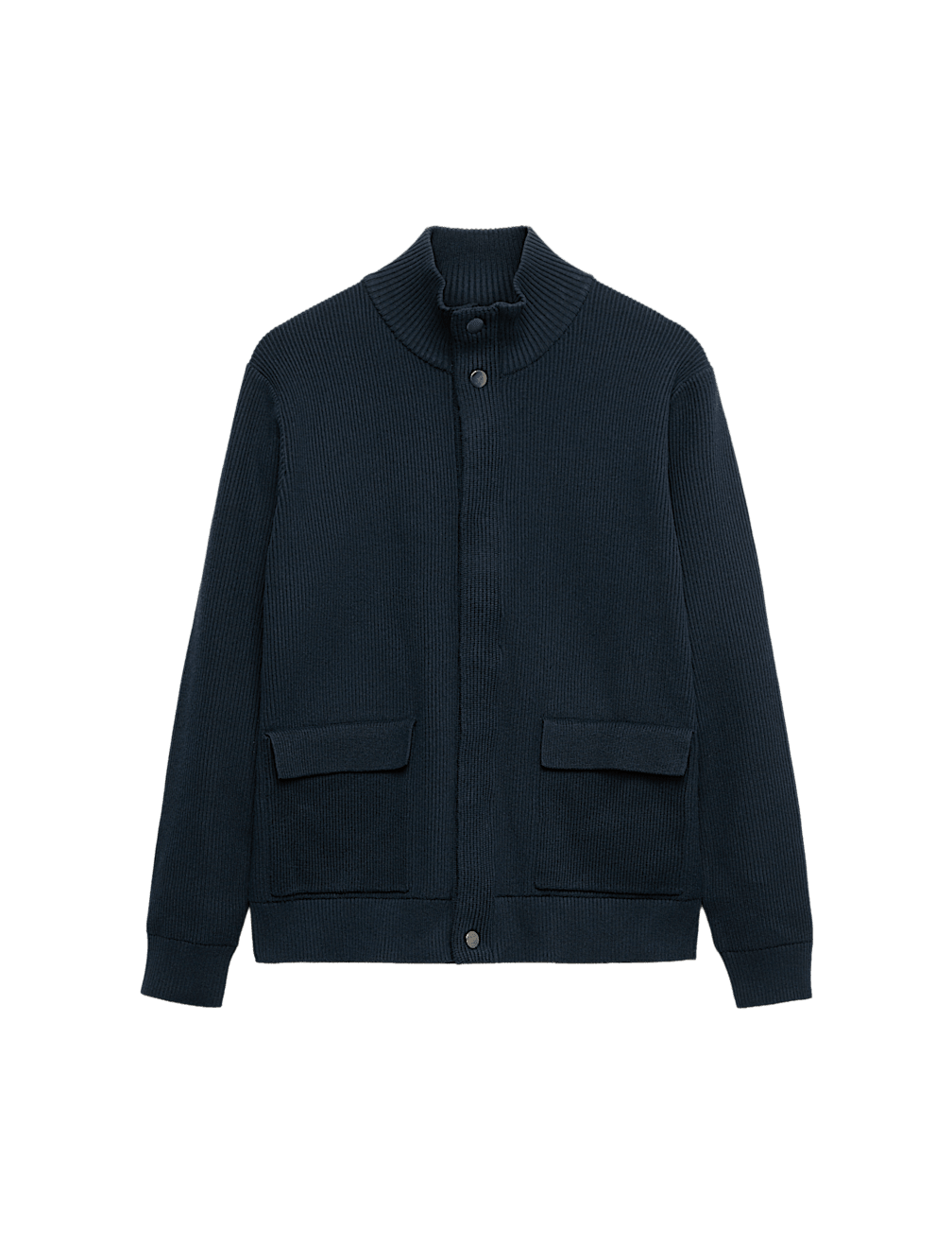 Cotton Blend Ribbed Funnel Neck Jacket