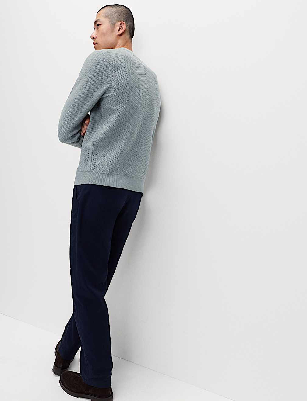 Cotton Blend Herringbone Crew neck Jumper
