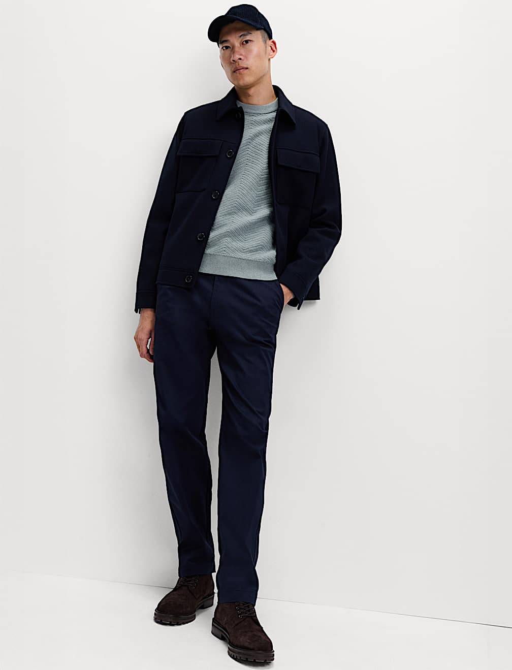 Cotton Blend Herringbone Crew neck Jumper