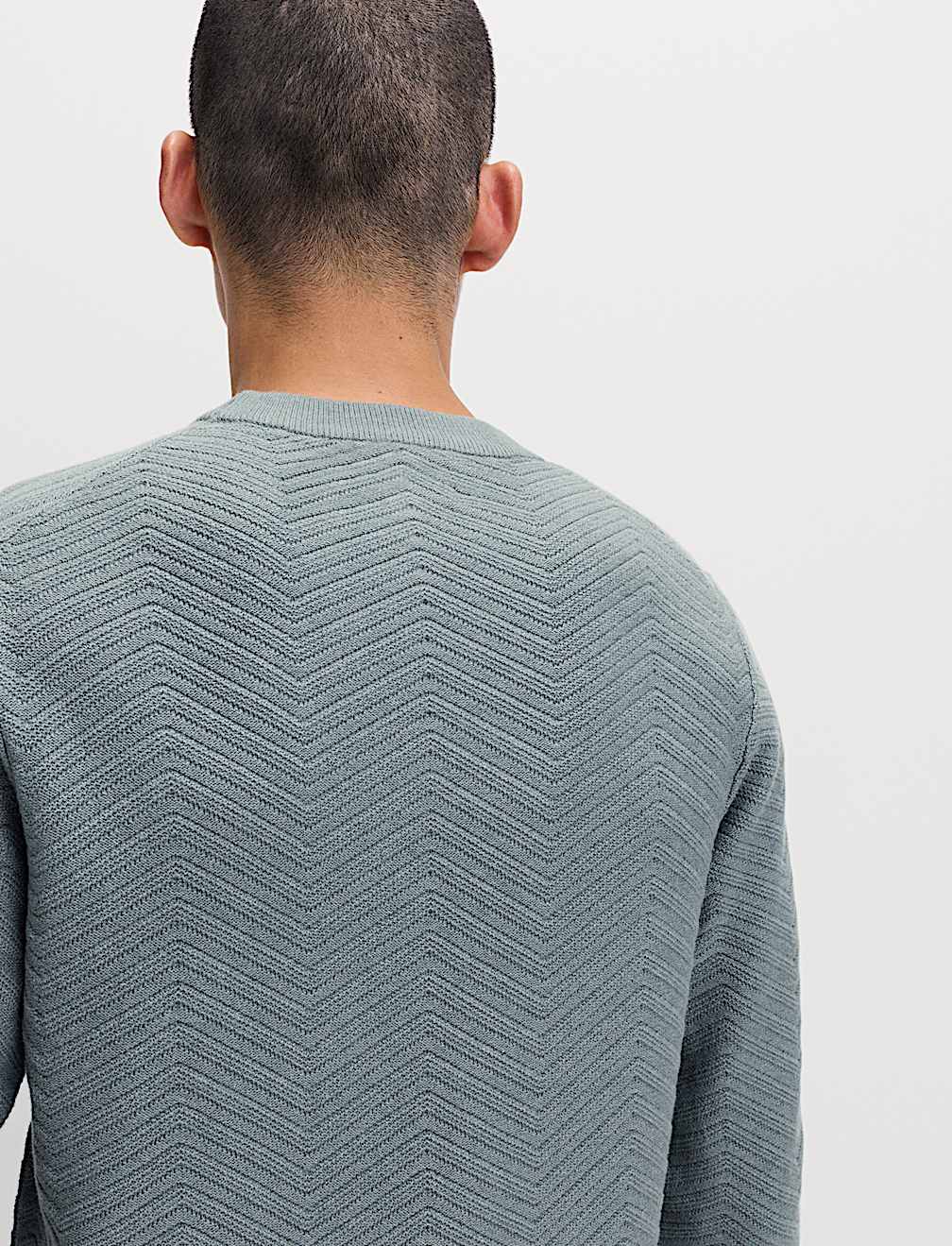 Cotton Blend Herringbone Crew neck Jumper