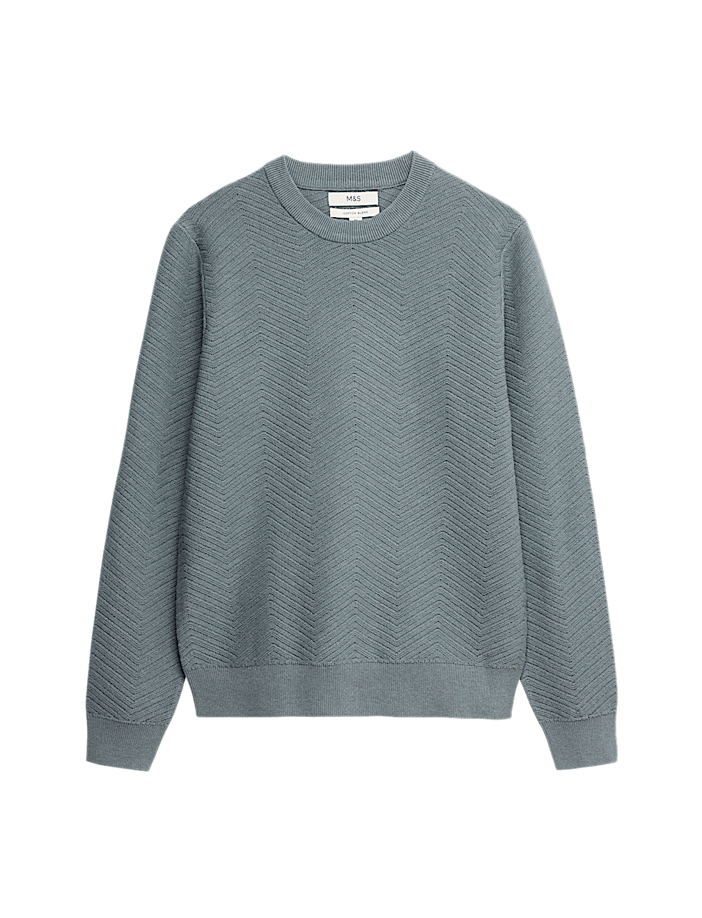 Cotton Blend Herringbone Crew neck Jumper