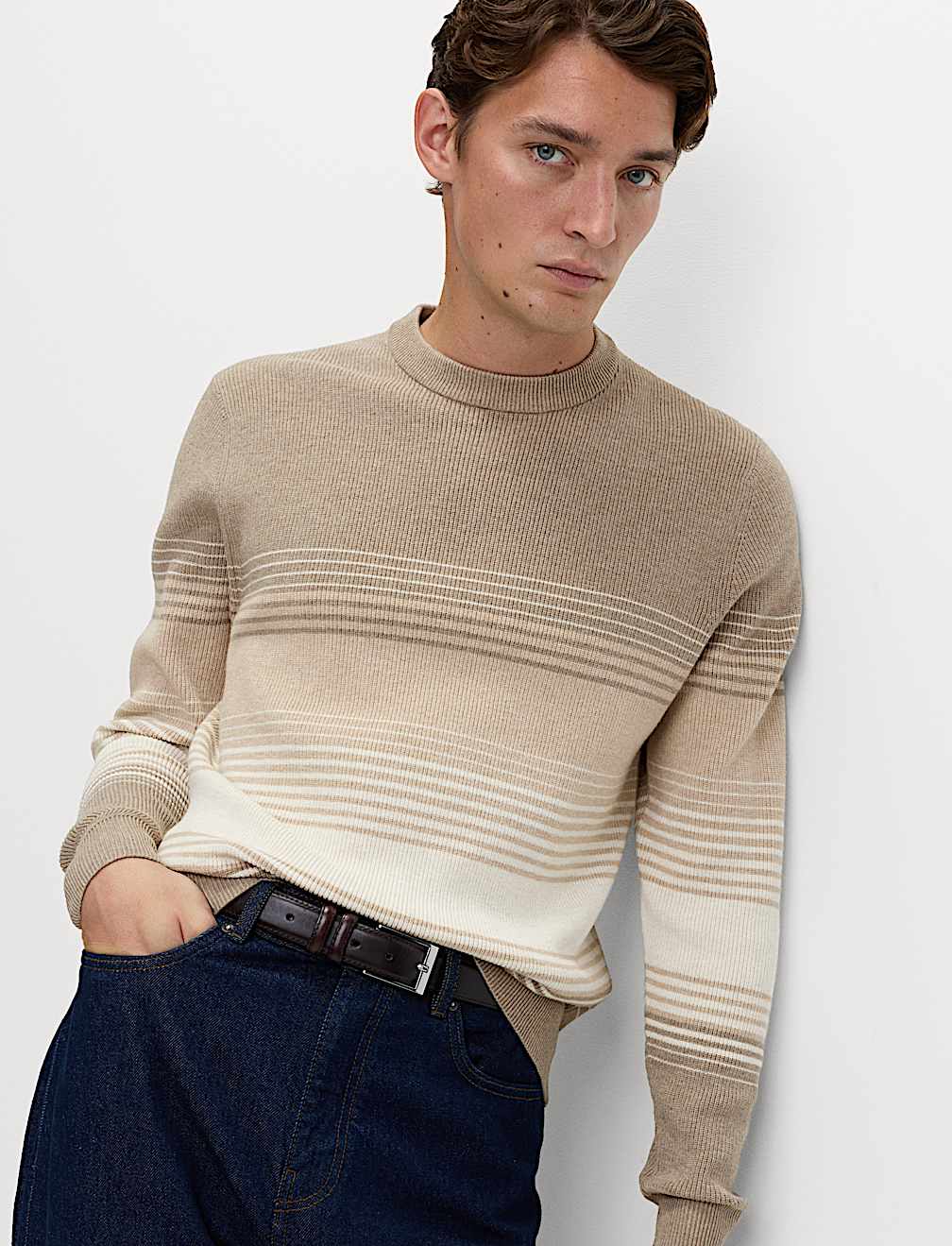 Cotton Blend Ribbed Striped Jumper