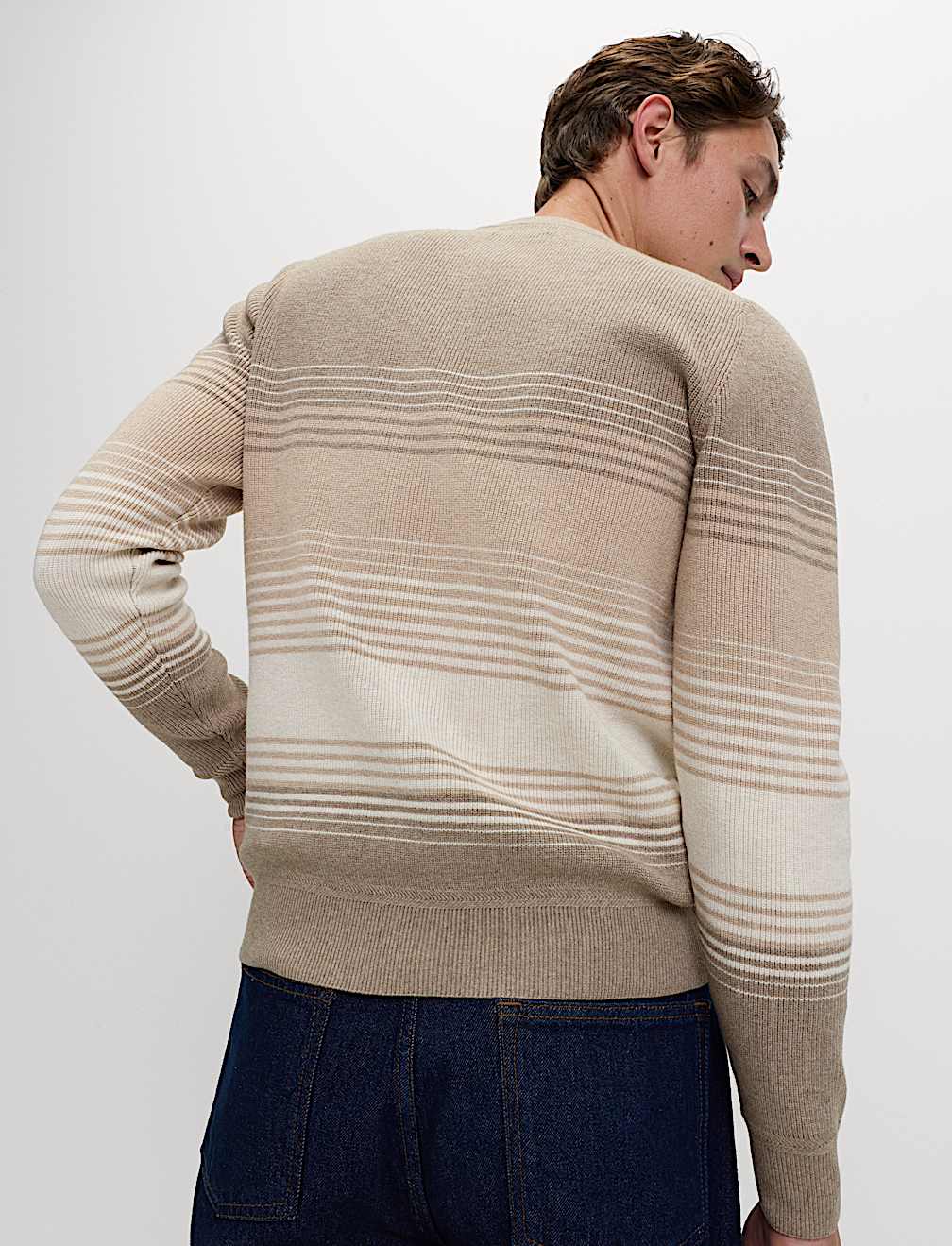 Cotton Blend Ribbed Striped Jumper