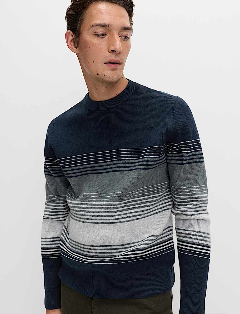 Cotton Blend Ribbed Striped Jumper