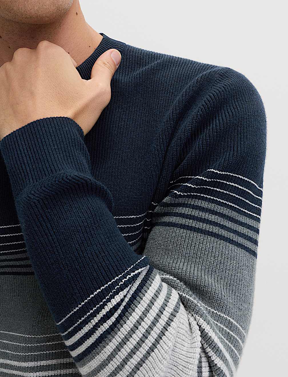 Cotton Blend Ribbed Striped Jumper