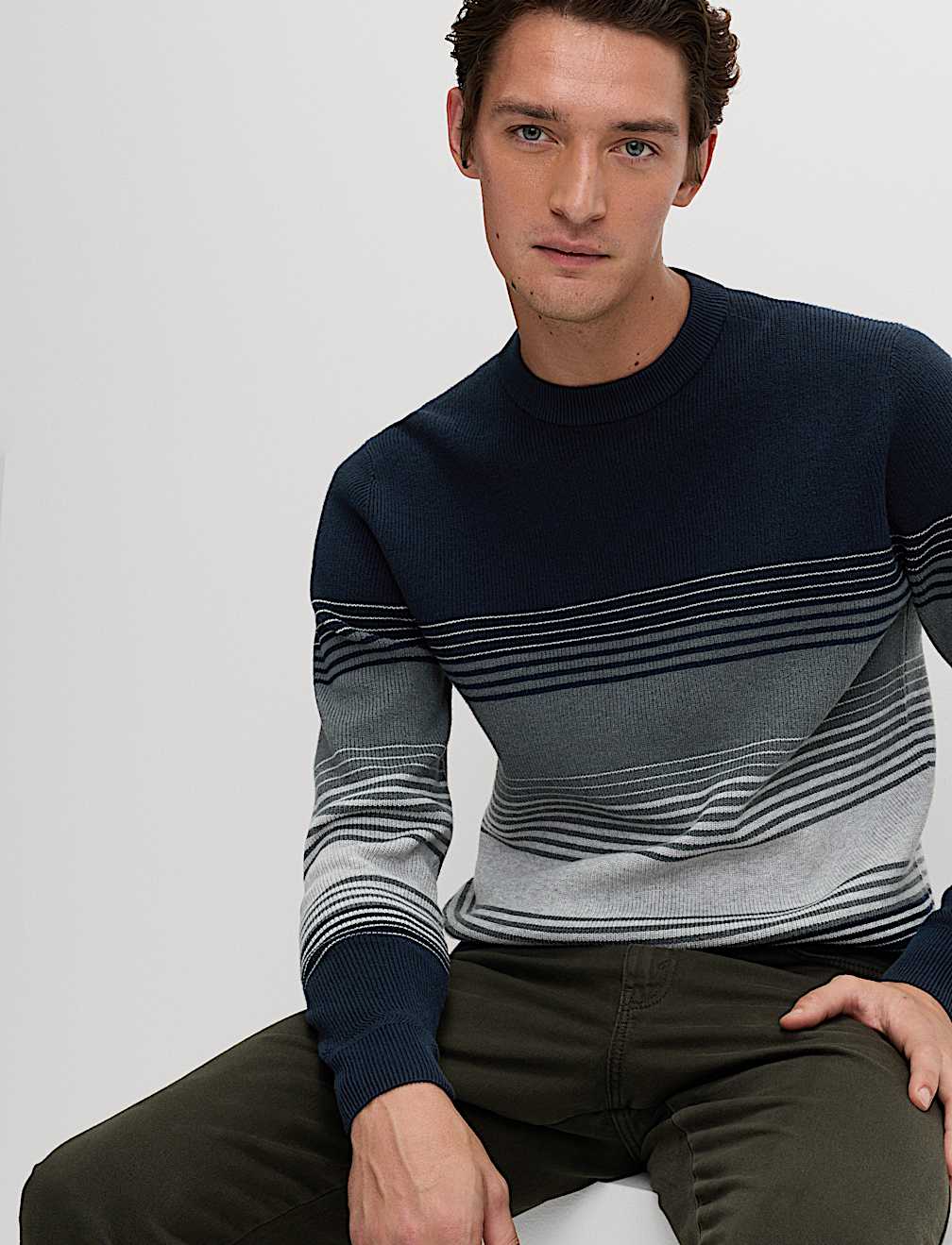 Cotton Blend Ribbed Striped Jumper