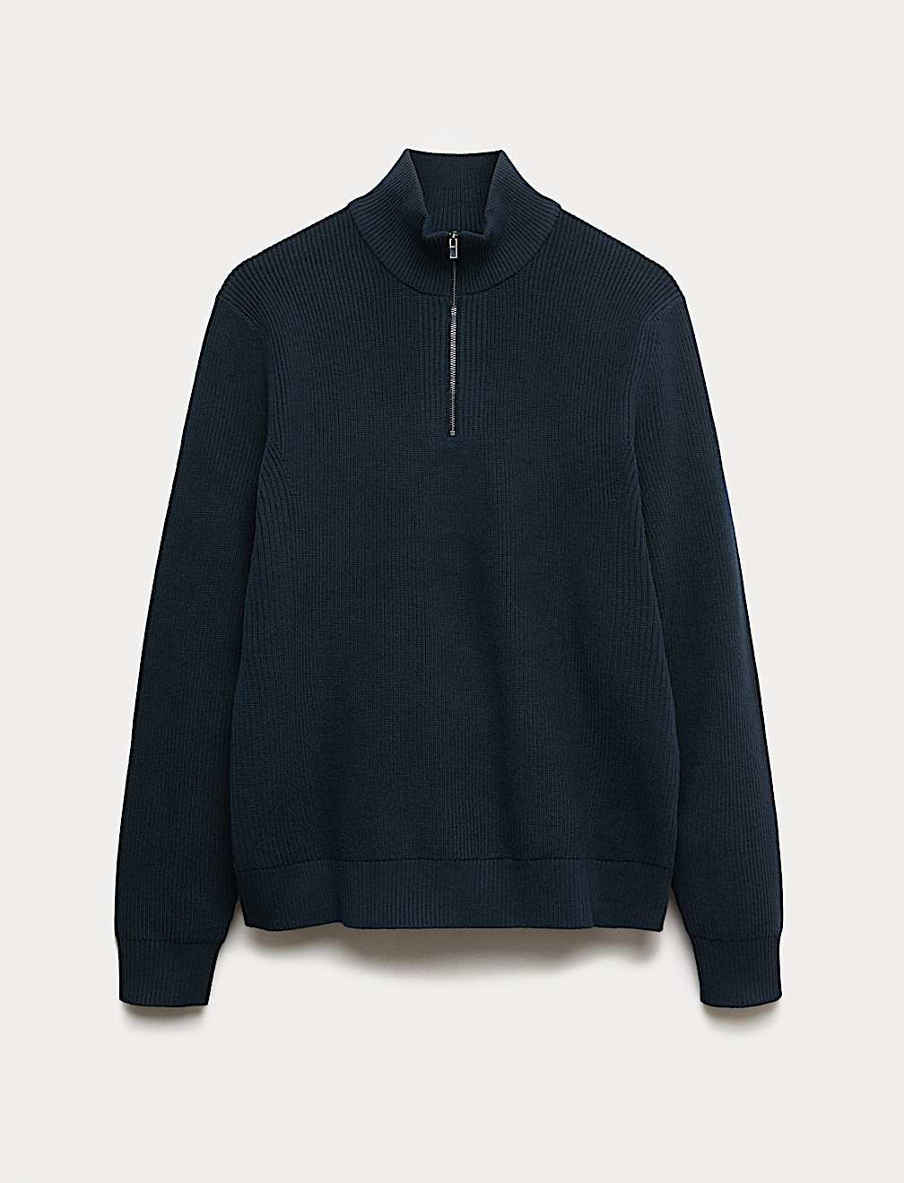 Cotton Blend Ribbed Half Zip Jumper