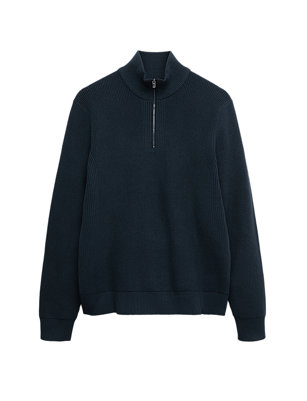 Cotton Blend Ribbed Half Zip Jumper