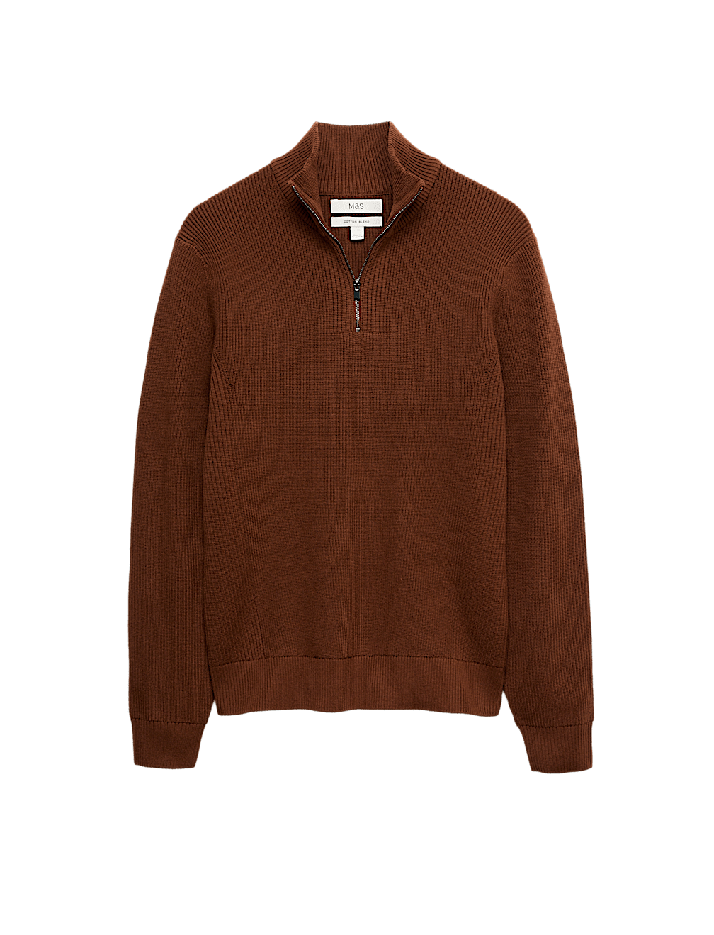 Cotton Blend Rib Half Zip Jumper