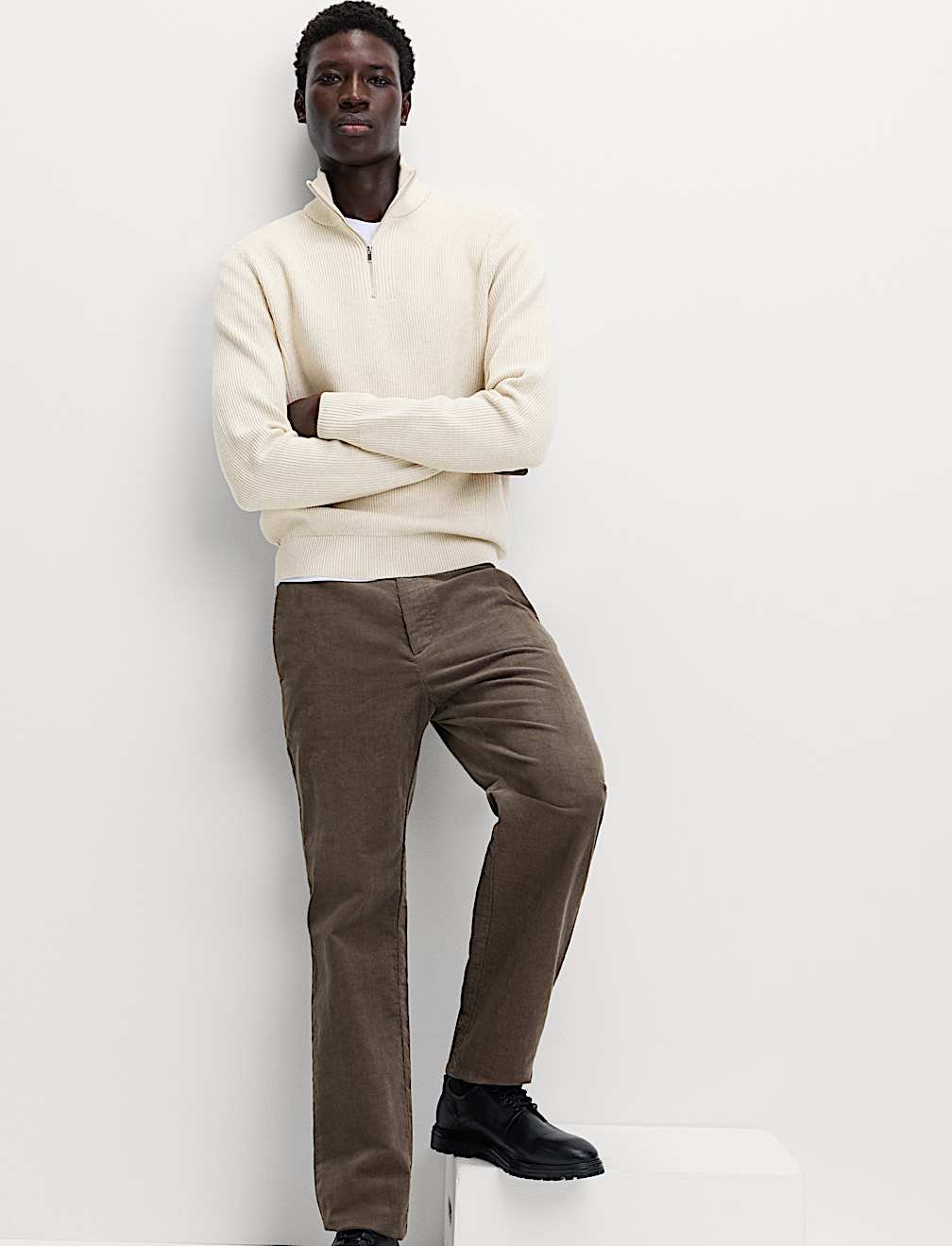 Cotton Blend Rib Half Zip Jumper