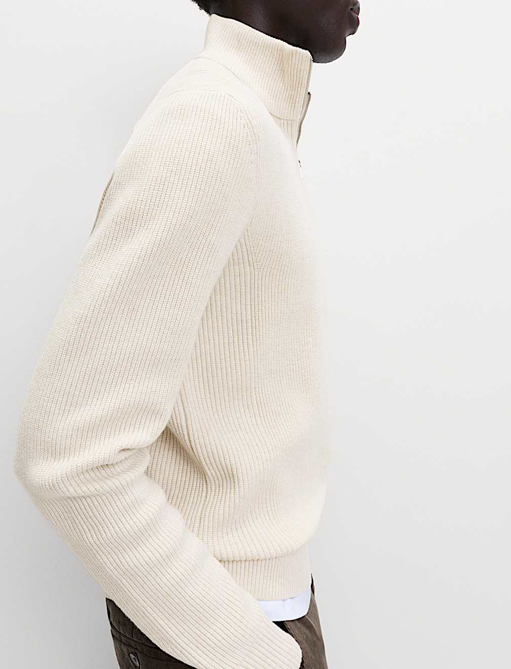 Cotton Blend Rib Half Zip Jumper