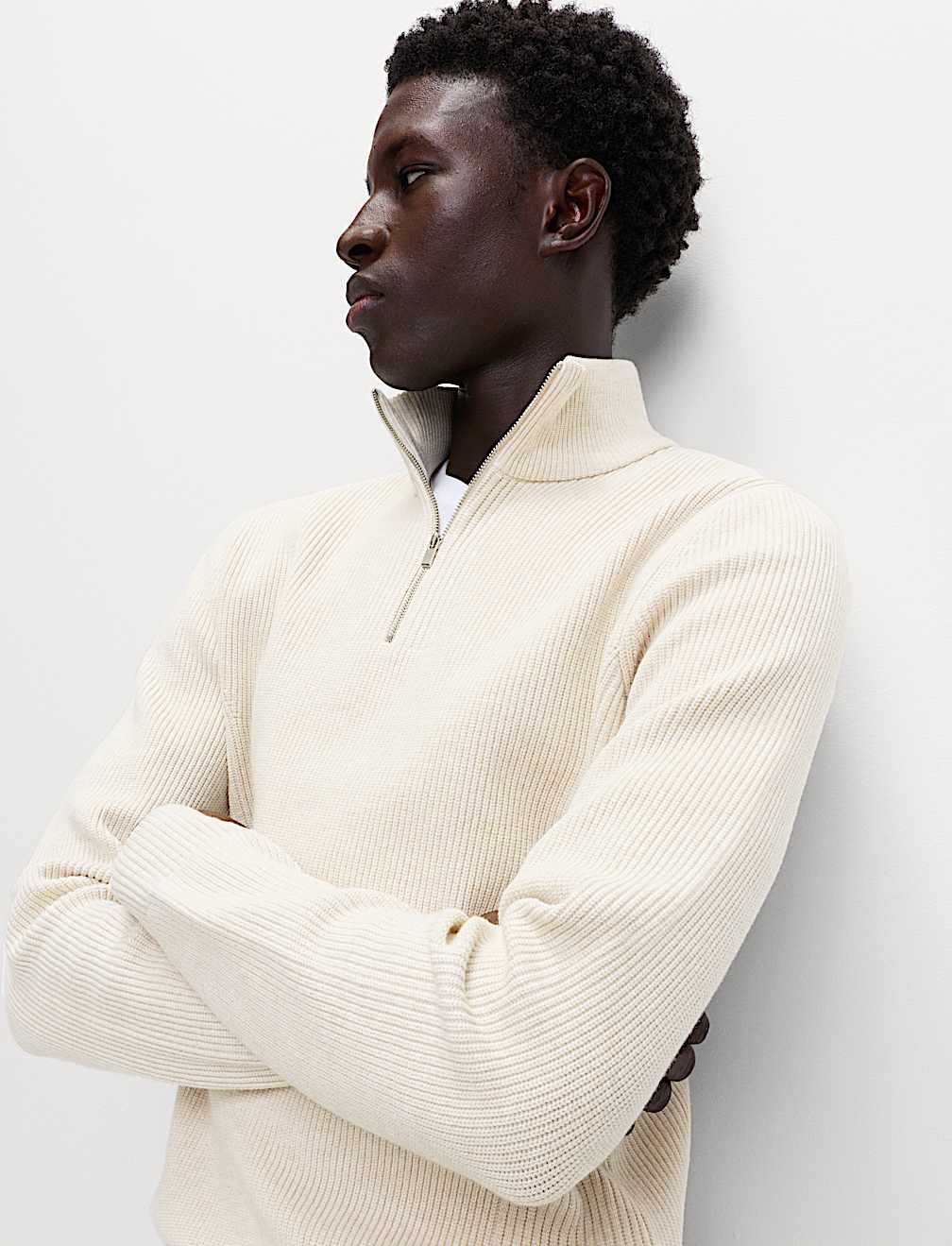 Cotton Blend Rib Half Zip Jumper