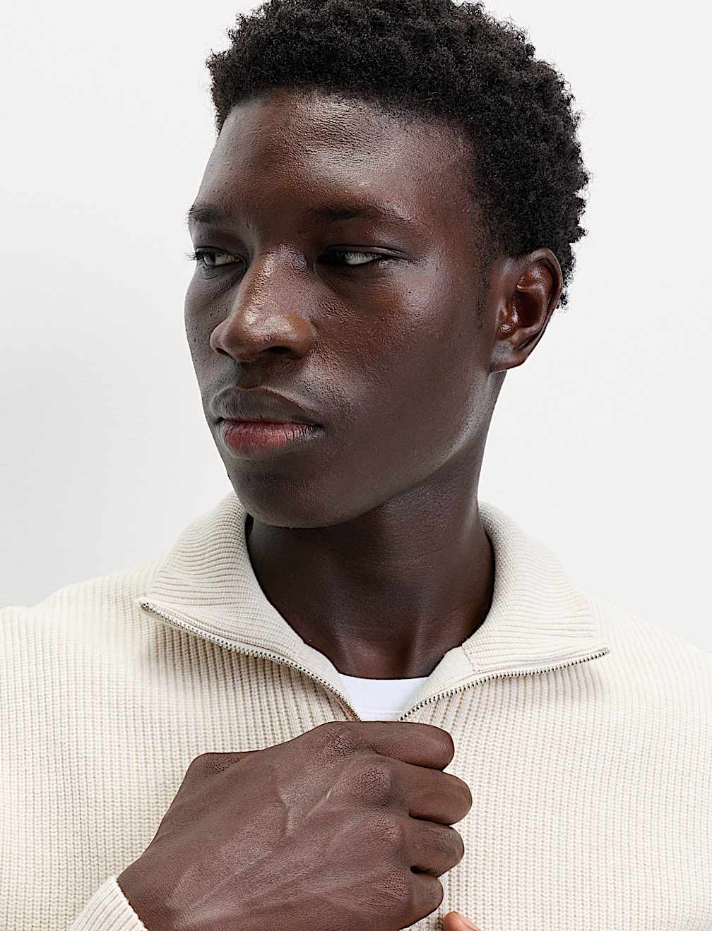 Cotton Blend Rib Half Zip Jumper
