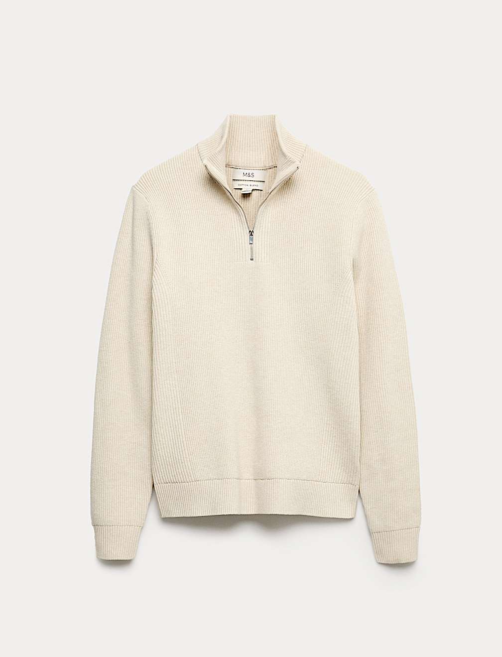 Cotton Blend Ribbed Half Zip Jumper