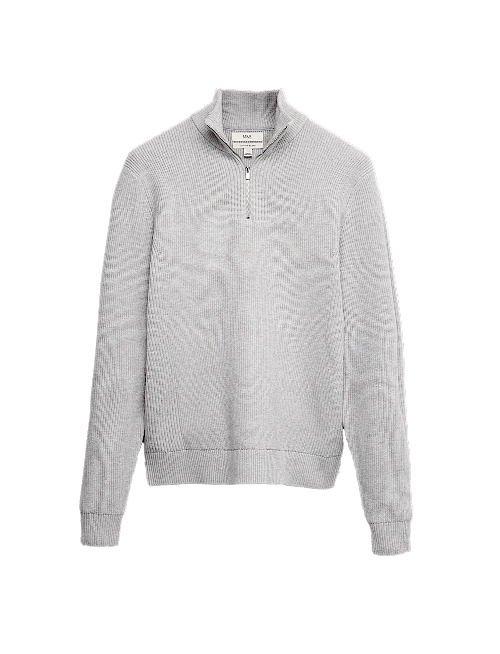 Cotton Blend Ribbed Half Zip Jumper