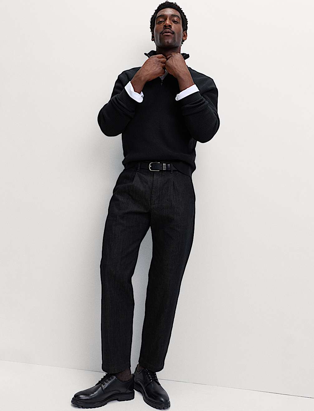Cotton Blend Ribbed Half Zip Jumper