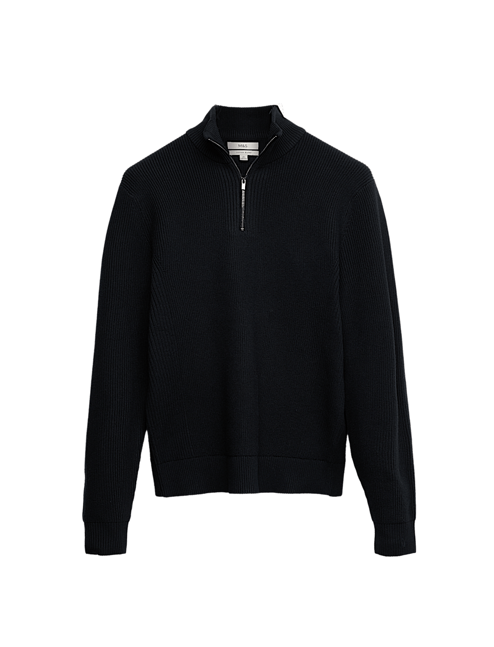 Cotton Blend Rib Half Zip Jumper