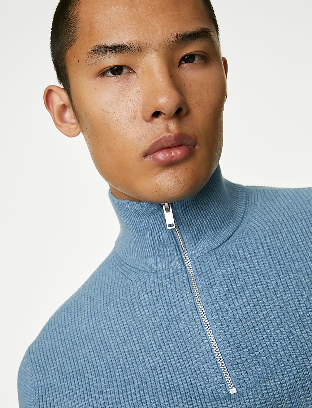 Cotton Blend Textured Half Zip Jumper